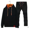 Tute da uomo Set da uomo Tute da ginnastica Felpe con cappuccio Comodi pantaloni sportivi da jogging Piviere Sport Palestre Completi da due pezzi Streetwear Dr Dhfld