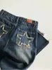 Kvinnors blå breda ben jeans stjärna pocket vintage raka byxor hög midja baggy streetwear casual denim byxor damer 2022 ny T1cp#