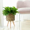 バスケット織物の脚の高い植物の植物バスケット付き植物スタンド木製の丸いテーブル手作りの植物鍋ホルダー