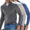 autumn Winter Men V-neck Fleece Zipper Lg Sleeved Pullovers Fi Hip Hop Turtleneck Top Polo Shirt Sweaters 06mE#