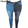 Retro-jeans met grote maten dames, grote maten colorblock skinny jeans met gesplitste kont, medium stretch p5bx#