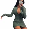 ladies Elegant Solid Party Knitted Dr Women Casual Half-Zip Lg Sleeve V-Neck Rib Bodyc Dr Slim Mini Dres Knitwear J7pc#