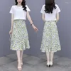 ワークドレス2ピーススーツ2024夏のレディース衣装韓国スタイルのドレススーツプリント半袖Tシャツハイウエストシフォンスカート