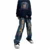 Pantaloni cargo a gamba larga 2022 Jeans larghi streetwear Nuovi jeans da uomo autunno primavera strappati larghi dritti marchio di abbigliamento maschile blu 300D #