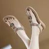 Top Strass Estilo Romano Flip Flop Sandálias Sapatos de Salto Para Mulheres Conforto Sandália de Verão Mulheres Fenty Slides 240228