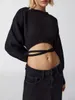 women's Open Frt Bolero Shrug Ballo Sleeve Cropped Fit Shrug Sweater Solid Color Soft Knit Fabric Tie-Up Cardigan Streetwear N0P5#