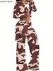 Women's Two Piece Pants Lemon Gina Camouflage Safari Set Long Sleeve Button Shirt And Cargo Wide Leg 2024 Sets Outfits Tracksuit