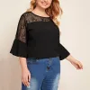 plus Size Elegant Fi Blouse 4XL 5XL 6XL Women Lace Patchwork Flare Sleeve Summer Spring Casual Tops Large Size T-shirt 7XL 69j9#