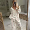 Home Clothing Spring Autumn Love Print Comfortable Long Sleeve Trousers Pajamas Two-piece Set Cardigan V-Neck Casual Ladies Sleepwear