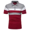 Men Polo Shirt Short Sleeve Chest Three Stripe Color Stitching Top Comfortable Beach Lapel Mens 240328