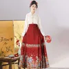 Династия Мин, новая китайская юбка с лицом лошади, женский комплект, плетение, золотой макияж, цветок, черное, красное свадебное платье, осенний стиль, Ханфу, на каждый день