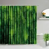 Dusch gardiner grön bambu landskap gardin krok badtillbehör set fjäder växt hem dekor tyg badrum