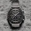 Herrklockor av högkvalitativ bioceramisk planet Moon Watch Full Function Quarz Chronograph Movement Watches Watertproof Luminous Leather Strap Wristwatches With Box