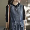 Casual Dresses Plus Size Blue Dnim Dress With Pockets Women O Neck Loose Jean Tank For Sleeveless Outfits Clothing