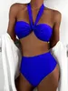 Women's Swimwear Cikini-Two-Piece Monochromatic Swimsuit For Women Sexy Lace Up Bikini Set Multiple Wearing Methods Hanging Neck