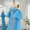 shar Said Luxury Dubai Blue Mermaid Evening Dres Puff Sleeve Strapl Arabic Formal Gowns for Women Wedding Party SS366 B3Dr#