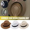 10pcs/lot Summer Beach Vacation Panama Jazz Hat Sunscreen Handwoven Straw Sun Hat Men Women Hawaii Casual Sunshade Gangster Cap 240325