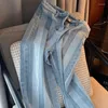 Women's Jeans Denim Pants Woman Blue Trousers High Waist S Vertical Stripes For Women Straight Leg A Trend 2024 Medium Top Selling R