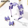 Hair Clips AWAYTR 1 Set Purple Butterfly Headband Hair Clip For Women Girls Crystal Butterfly Hair Accessories Hairband Head Wrap Hair Band Y240329