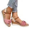 Sandali da donna leggeri colorblock con decorazione a nodo espadrillas da vacanza con zeppa con cinturino alla caviglia in finta pelle scamosciata per l'estate