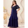 summer Plus Size 4XL5XL Royal Blue Sequin Short Sleeve V Neck Dr Elegant Luxury Party Maxi Fishtail Dres 2023 Plus Size C7xQ#