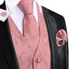 Gilet da uomo Hi-Tie 4 pezzi Paisley rosa abito da uomo in seta tessuto gilet cravatta fazzoletto da taschino gemelli abito da sposa business giacca in vita