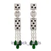 Boucle d'oreille de créateur de luxe en argent 925, diamant à haute teneur en carbone, bois vert/Carter série Jaguar, boucles d'oreilles Queen Moza avec chaîne pendentif moyenne originale 1:1 avec vrai logo