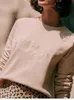 Zaokrąglenia Kobiety bawełniany bluza list haft luźne swobodne wiosenne topy pulowerowe z długim rękawem 240315
