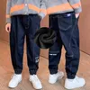 Calças masculinas meninos jeans primavera e outono estações gordas crianças plush casual tamanho médio inverno