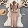 Chic sexy criss-cross halter elegante lápiz Dr fi Fi Slim Knit Lg Fiesta de cumpleaños Vestidos Women Women Autumn Winter Robe O6TQ#