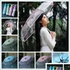 Paraplyer transparent sakura paraply romantisk pvc regnfest långt handtag rak stick körsbär paraguas klar droppe leverans hem gard dhwdj