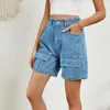Dżinsowe dżinsy stałe kolor swobodne workowate dżinsowe szorty dla kobiet 2024 Summer vintage szeroka noga moda młodzieńcza żeńskie spodnie