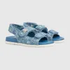 2024 Blue Printed Denim Fabric Designer Womens Slippers Slide Sandals Flip Flops Plat Tjock Bottom Brodery Printed Jelly Rubber Leather Dress Shoes 35-42