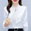 Women's Blouses Office Lady Stylish V-Neck Bow Blouse Spring Autumn Solid Color Basic Clothing Long Sleeve Chic Diamonds Korean Shirt