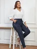 lih HUA Jeans grande taille pour femmes Automne Pantalon en denim tricoté en coton stretch hautement extensible Jeans doux décontractés K9Ys #