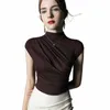 Latin Dance Practice Top for Women New Semi-Turtleneck Underhirt Autumn Solid V22Q#