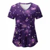 Valentijnsdag verpleegster uniform Womens liefde print korte mouw zakken medische gezondheidszorg verzorger scrubs verpleegkundige werken blouse verzorger a07Y #