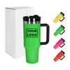 40oz sublimation Neon tumbler with handle lid straw big capacity glossy water bottle outdoor camping cup stainless steel vacuum insulated travel mugs