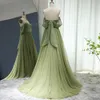 Shar sa Elegant Off Shoulder Sage Evening Dres for Women Wedding Guest Luxury Beaded Arabic LG Formal Party Gown SS314 E2KA#