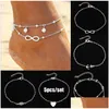 Cavigliere 5 pezzi / set Bracciale da spiaggia in oro Sier Mano di Hamsa Infinity Love Heart Cavigliera Vacanza estiva Set di gioielli con catena a forma di goccia Consegna Dhqbf