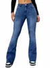 2024 Elegant kvinnor flare stretch mustasch jeans mager klocka botten hög midja denim byxor lady blue y2k punk lg byxor l3of#