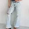 Women's Jeans Ripped Flared High Waist Comfortable Washed Women Pants Sexy Fashion Boyfriend Denim Vintage Clothes Mom Trousers