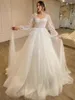 illusi LG Sleeve Woman's Wedding Dres en linje Sexig spetsapplikationer Brudklänningar Fuffy Tulle Formal Beach Party 2024 Vestidos M9XJ#