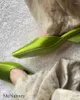 Slippers Groen Elegante Zijden Stoffen Dames Speciale Modestijl Lage Hakken Vierkante Neus Uitloper Ondiepe Schoenen