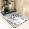 Table Mats Chinese Style Diatomaceous Earth Mat Coasters For Glasses Kitchen Ink Painting Pattern Silicone Pad Accessories Cup