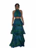 printed Halter Top & Ruffles Half Skirt Set Fi Crop Pullover And Lg Skirts Suit 2024 Spring Summer Holiday Dr Bohe 44wY#