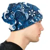 Berretti Sfondo blu Arte floreale Berretti sportivi Berretti Paisley Skullies Berretti Sci Morbidi cappelli a cuffia sottili