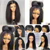 Lace Wigs Coarse Yaki Kinky Straight Wig Transparent 360 Fl Frontal Curly Human Hair Pre Plucked Glueless Closure Remy 130% Hd Drop De Oty2C