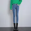 Nouvelles femmes Jeans thermiques hiver neige chaude peluche Stretch Jeans Lady Skinny épaissir Denim pantalon plus polaire rétro bleu maman pantalon o1Jo #