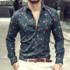 Boxes 2021 Neue männer Silk Satin Floral Bedruckte Shirts Männlichen Slim Fit Langarm Blume Drucken Casual Party Hemd tops M3xl